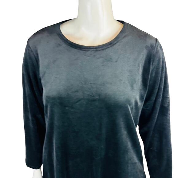 Calvin Klein Womans 1X Plus Blouse Stretch Velvet Velour Top Long Sleeve Black - Picture 4 of 9